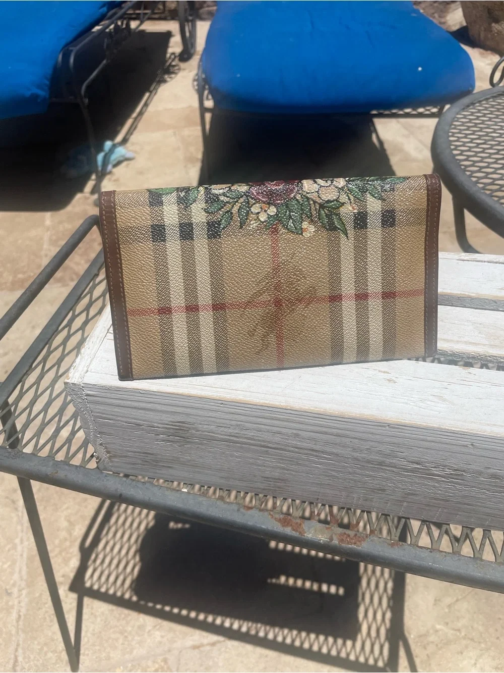 Burberry Beige Brown Check Floral Trim Continental Wallet - Picture 4 of 15